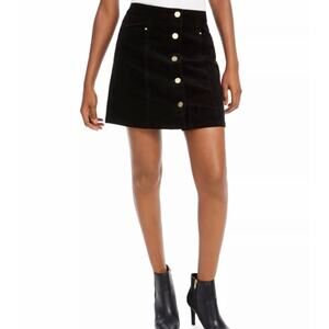 Maison Jules Women's Button Front Corduroy Mini Skirt Size 6 Black Thin Corduroy